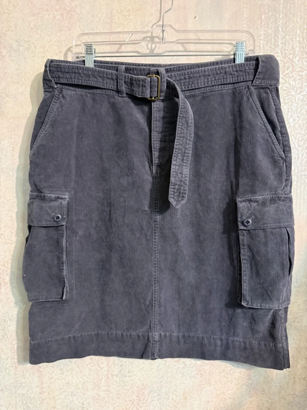 Ralph Lauren Sport Charcoal Corduroy Midi Skirt with Cargo Pockets, Button Fly - Picture 1 of 12